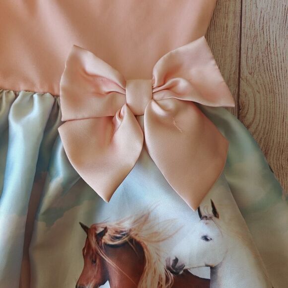 H&M horse floral bow detail flared dress sz 6X/7 - Picture 6 of 12